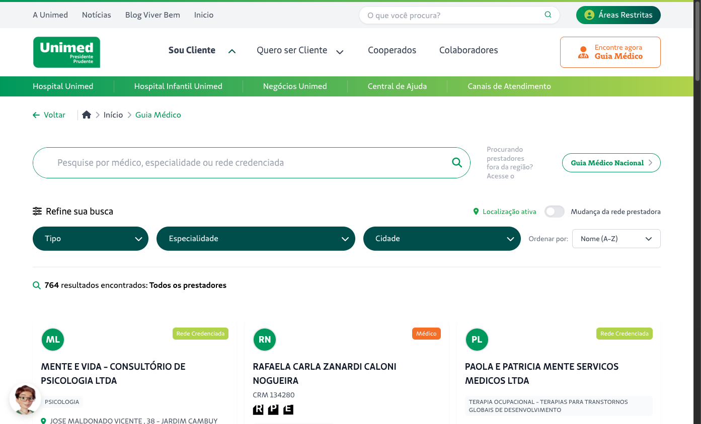 Unimed Prudente - Sistema de Agendamento